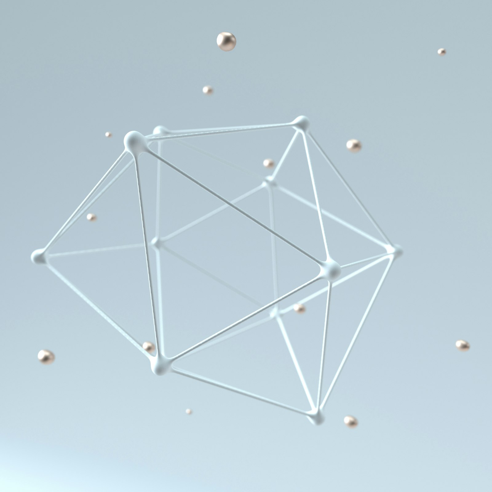 Poliedro de malla 3D con esferas metálicas. Foto de D koi en Unsplash